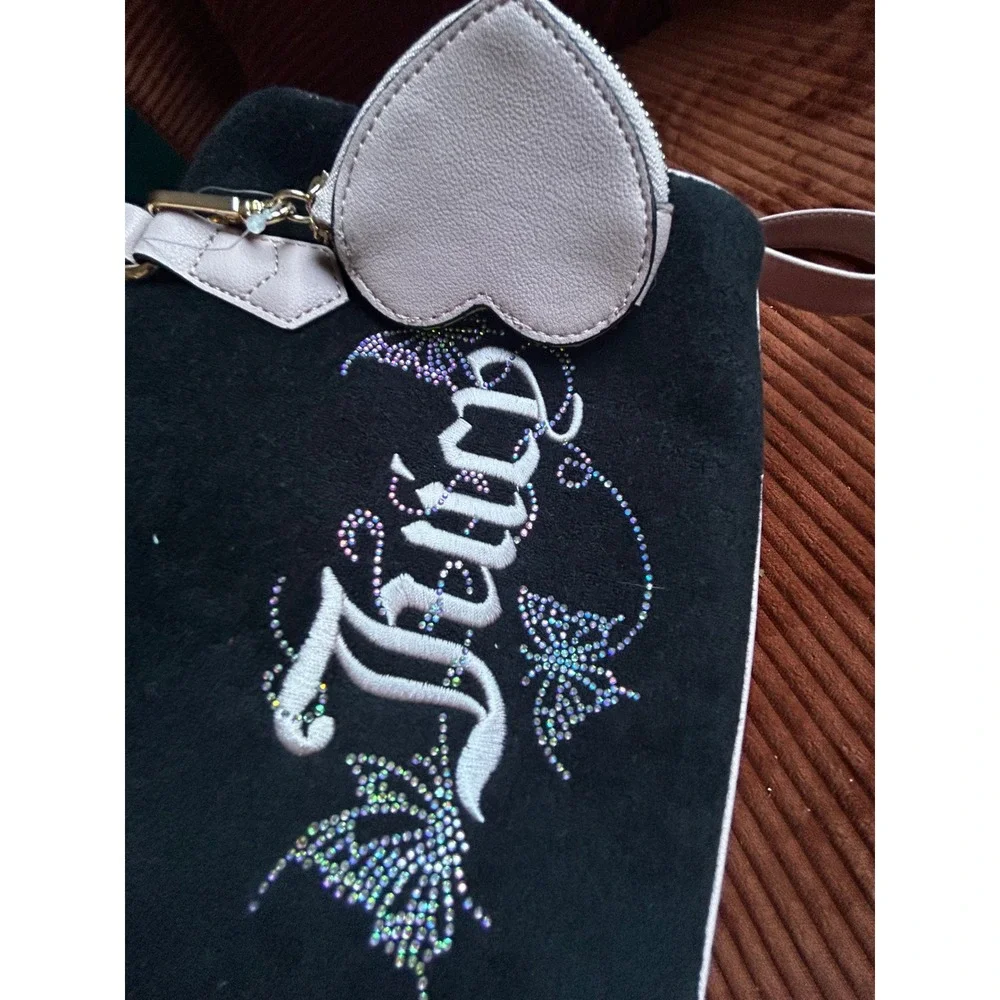 Juicy Couture Satchel Women's Size Med  Black‎ New Rhinestone Butterfly